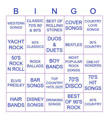 CATEGORYS FOR MUSIC Bingo Card