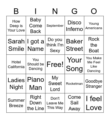 70s bingo bigger list Bingo Card