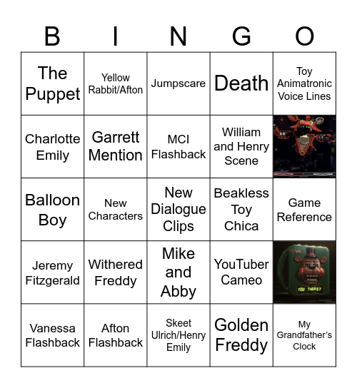 FNAF 2 TRAILER 2 Bingo Card
