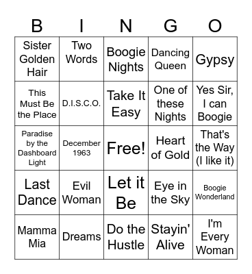 70s list bigger 2 Bingo Card