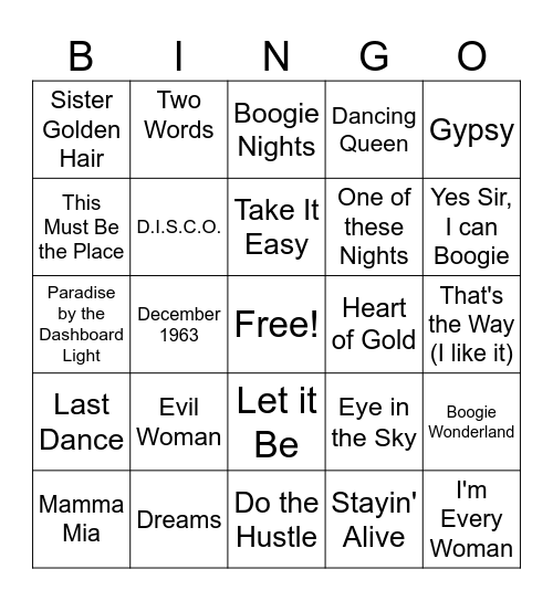 70s list bigger 2 Bingo Card