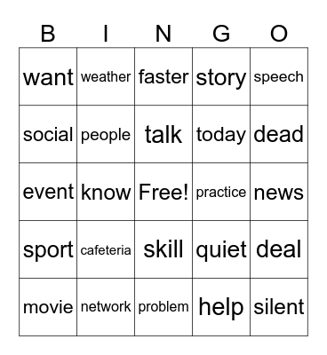 cafeteria Bingo Card