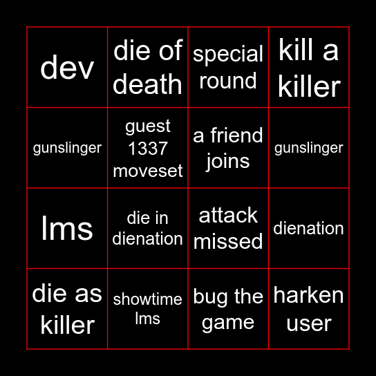 DEATH Bingo Card