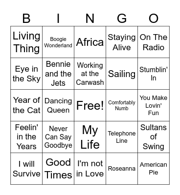 70s bigger list 3 Bingo Card