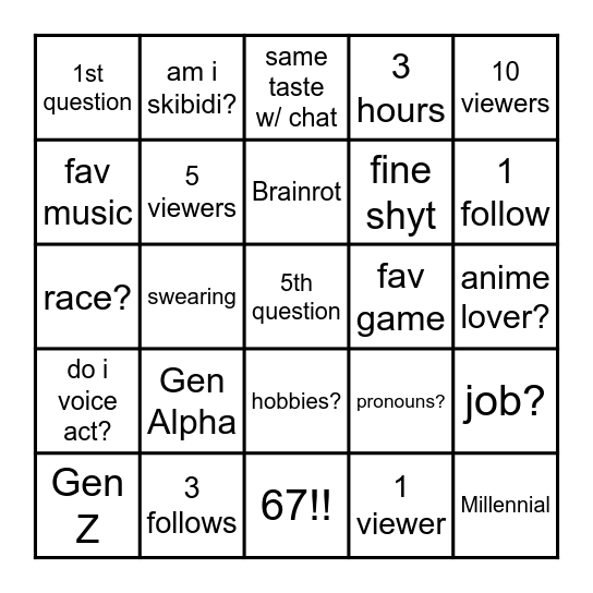 DaMello QNA Bingo!!! Bingo Card