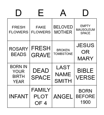 CEMETERY BINGO Card