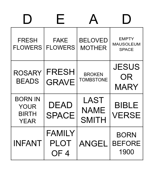 CEMETERY BINGO Card