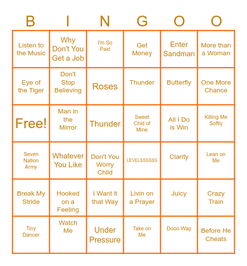 Friendsgiving Sing Along Bingo Card