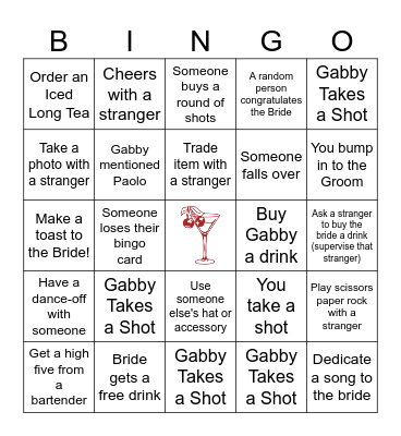 Bar Crawl Bingo Card