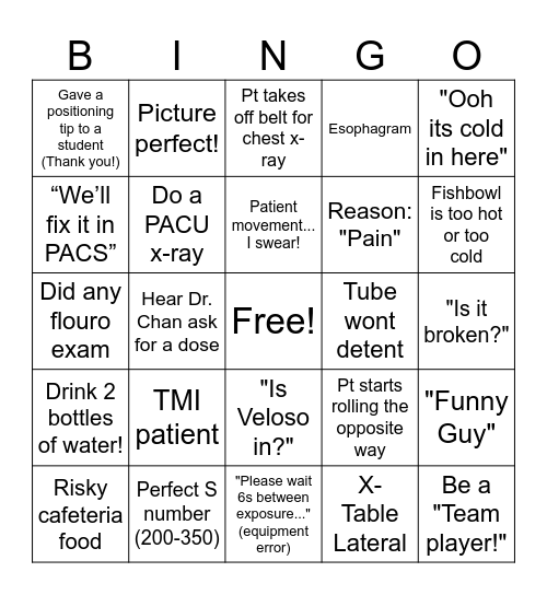 RAD TECH BINGO! Bingo Card