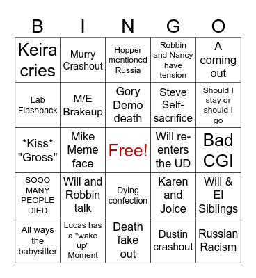 Stranger Things 5 Bingo Card
