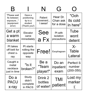 RAD TECH BINGO! Bingo Card