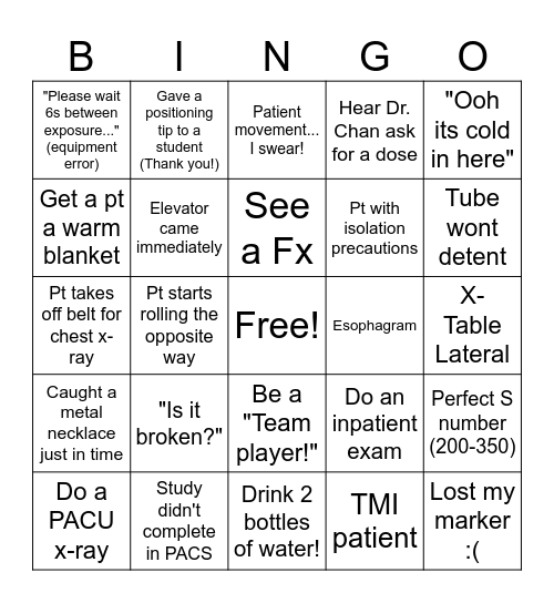 RAD TECH BINGO! Bingo Card