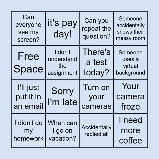 Take Our Kids to Work Day Bingo Card