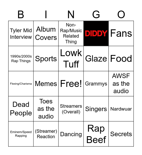 Music Media Vid Topics Bingo Card