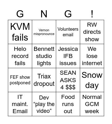 Control Room Bingo Card