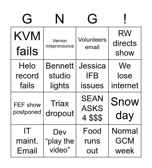 Control Room Bingo Card