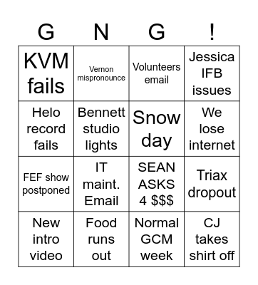 Control Room Bingo Card