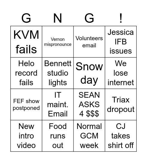 Control Room Bingo Card