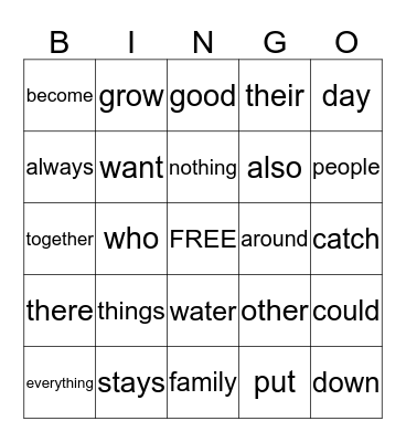 High Frequency Words Unit 3 Bingo Card