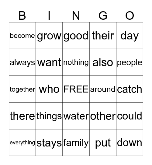 High Frequency Words Unit 3 Bingo Card