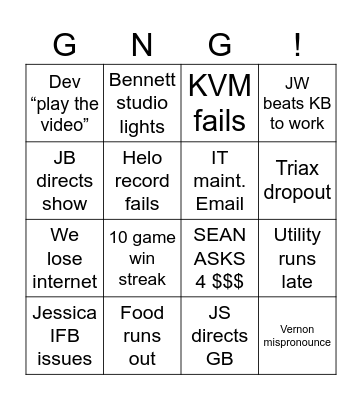 Control Room Bingo Card