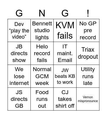 Control Room Bingo Card