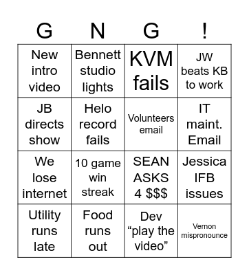 Control Room Bingo Card