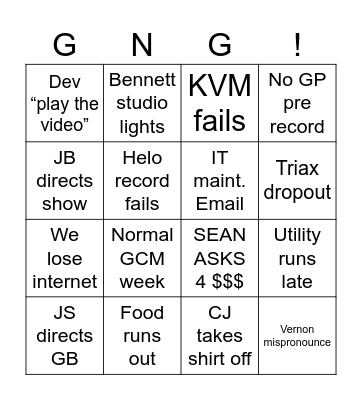 Control Room Bingo Card