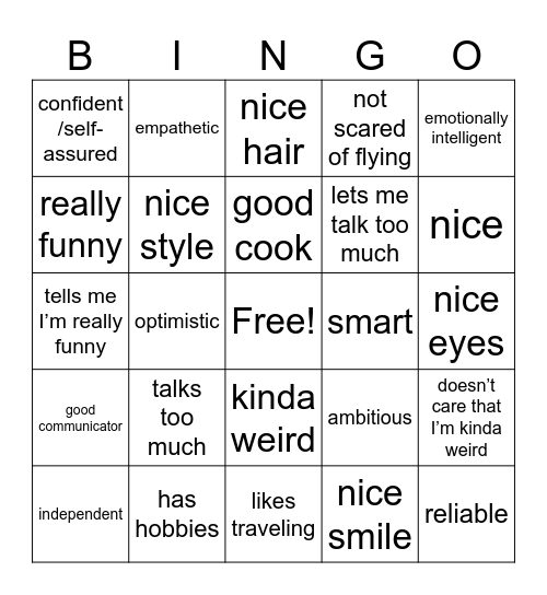 JP’s Type Bingo Card