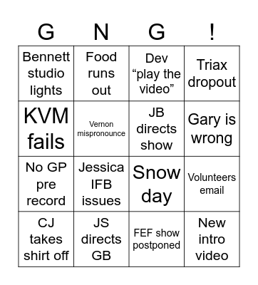 Control Room Bingo Card