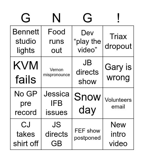 Control Room Bingo Card