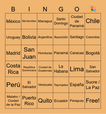 Hispanic Culture Club Bingo Card