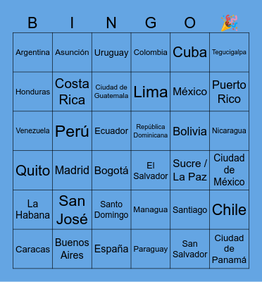Hispanic Culture Club Bingo Card