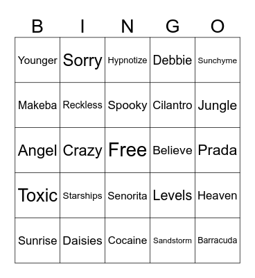 SONGS WITH 1 WORD TITLES 💖✨ Bingo Card