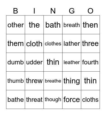 Pronunciation Bingo Card