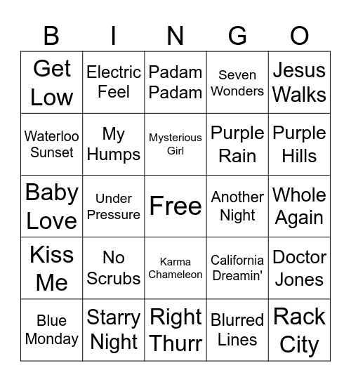 SONGS WITH 2 WORD TITLES 💖 Bingo Card