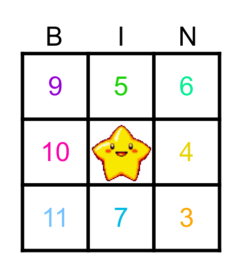 Numbers 1-12 Bingo Card