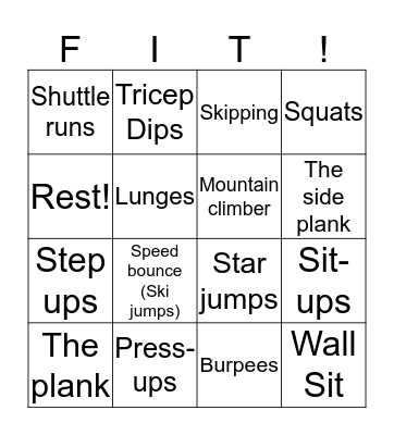 Fitness Bingo Card
