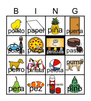 Sílabas P Bingo Card