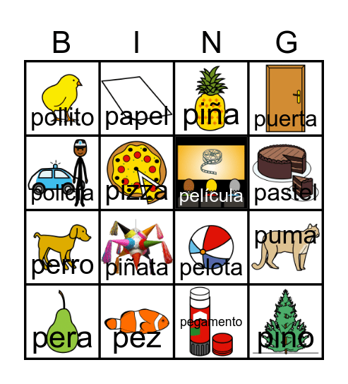 Sílabas P Bingo Card