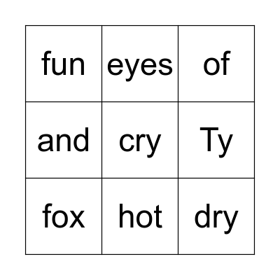 Flying Fox  "y" = "i" Bingo Card