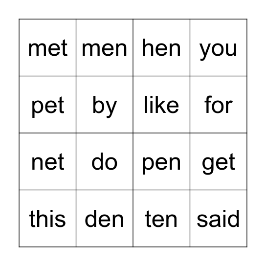 Raz-Kids Bingo Card (Get the Gag and Ten Pets) Bingo Card