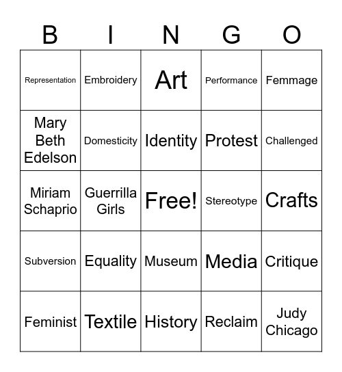 Feminist Art Bingo Card