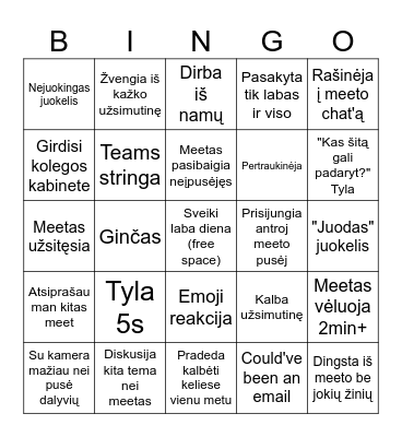Teams meetų BINGO Card