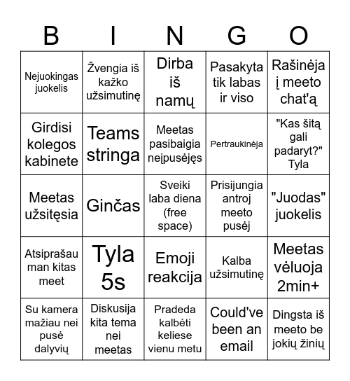 Teams meetų BINGO Card
