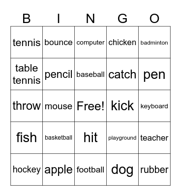 In the playground Bingo Card