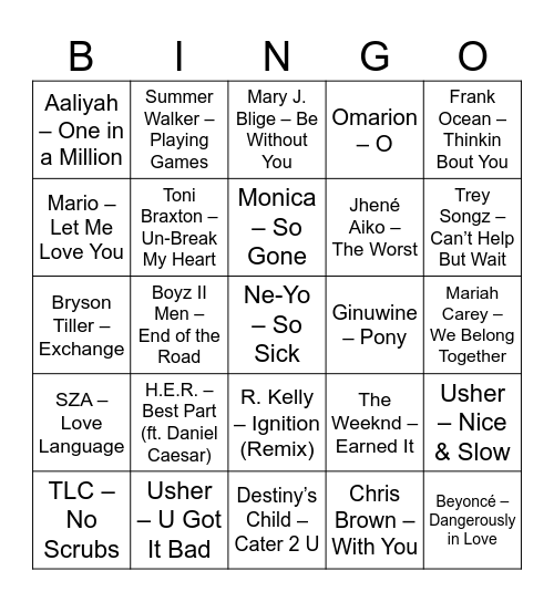 rnb 2 Bingo Card