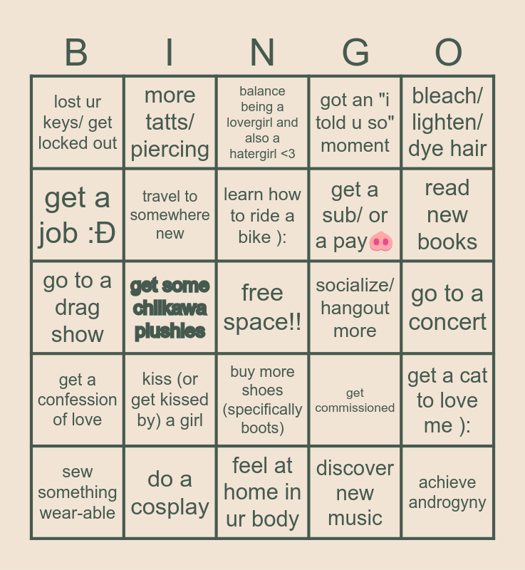 my 2025 bingo ((:' Bingo Card