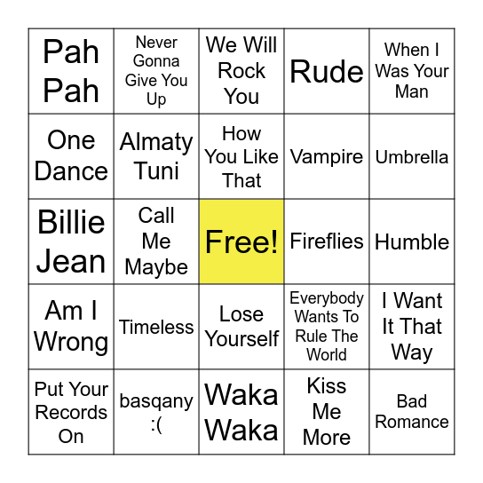 Music Bingo Card